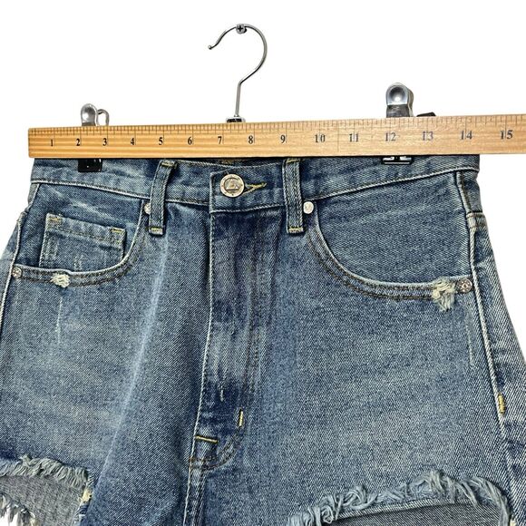 UNIF Denim Shorts Women’s 28 High-Rise Raw Hem Grunge Y2K Distressed - Picture 13 of 14